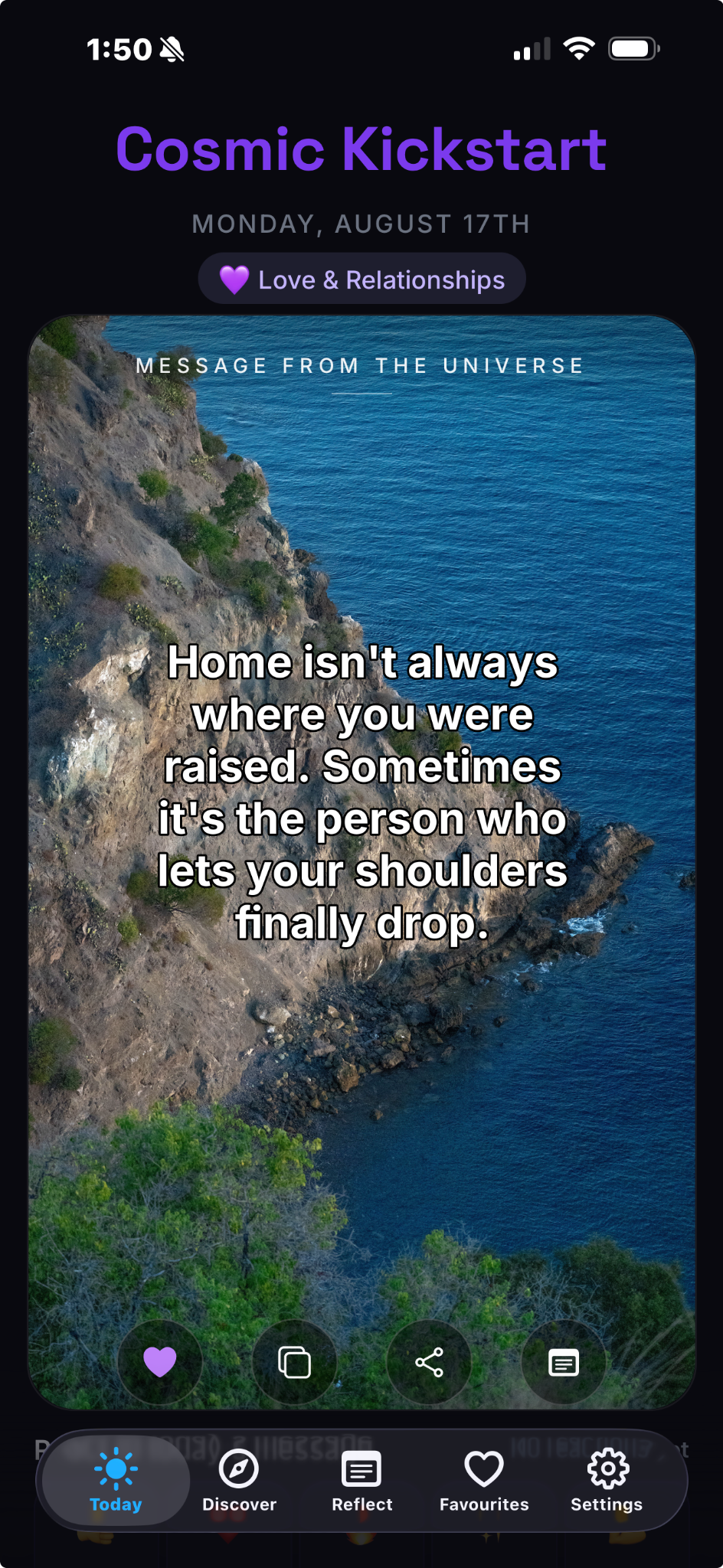 Cosmic Kickstart Today screen in the app